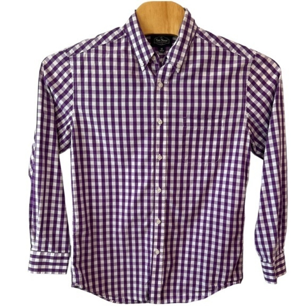 Nat Nast Men’s Purple &‎ White Gingham Long Sleeve Button Down Shirt   Sz M